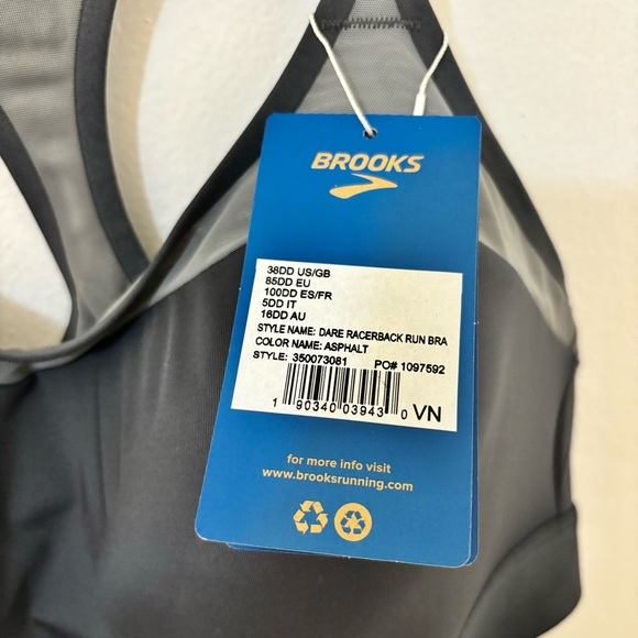 NWT Brooks Gray Dare Racerback Run Bra Size 38DD - Picture 7 of 8